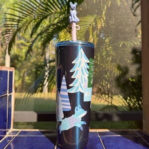 New Starbucks Blue Fox Straw Topper Stainless Steel Tumbler